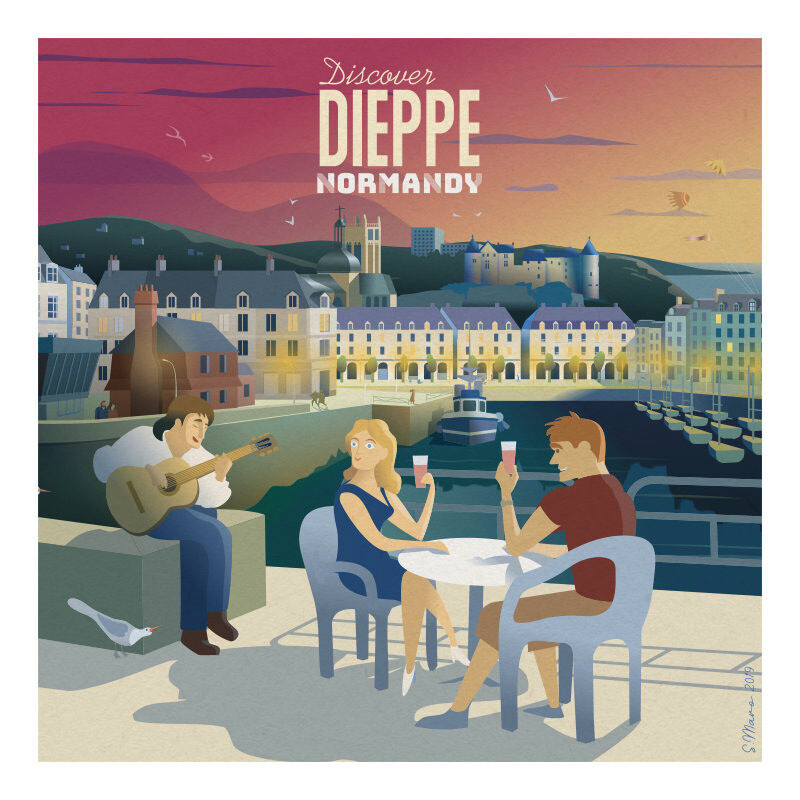 Affiche poster de Dieppe, ville normande - illustration vintage
