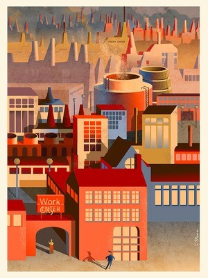 Illustration vintage et affiche d'usines industrielles