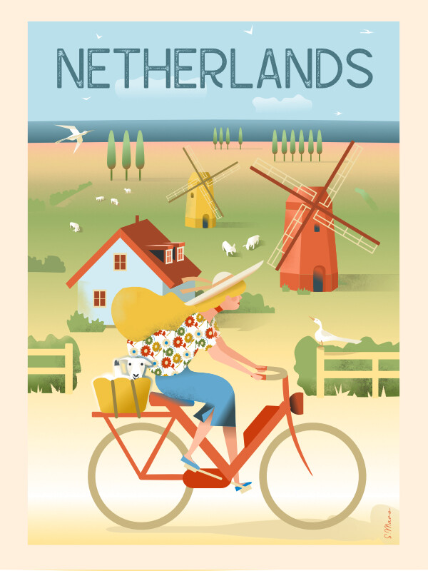 Netherlands by bike - Poster affiche illustration Netherlands by bike - Poster affiche illustration