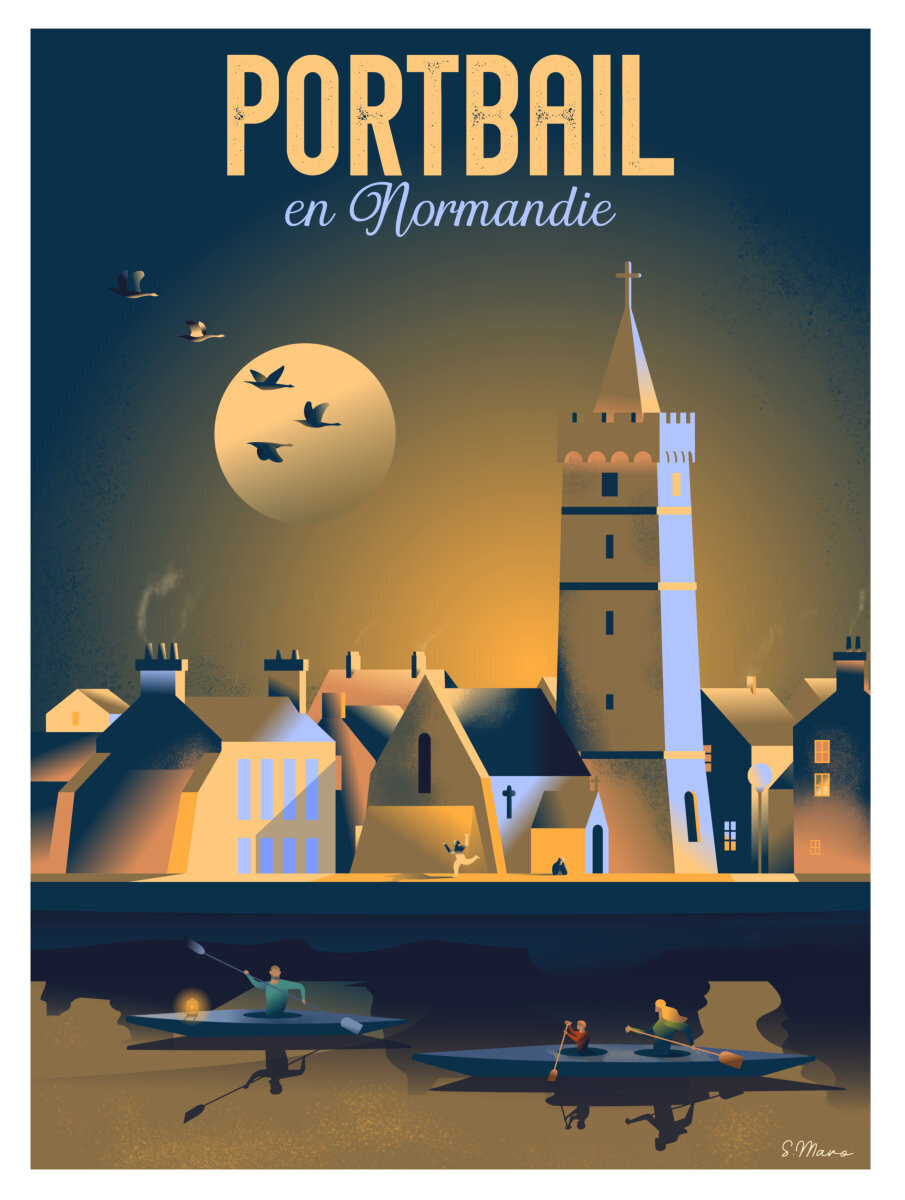 Affiche poster de Portbail, Normandie -  illustration vintage