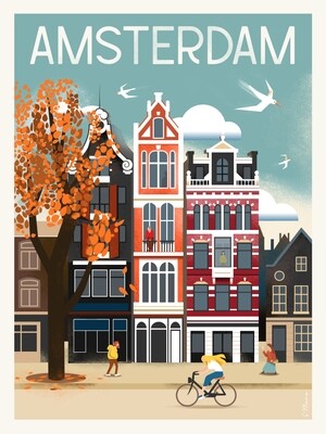 Illustration vintage et affiche de la ville d'Amsterdam