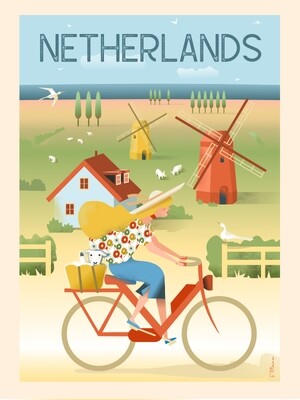 Netherlands by bike - Poster affiche illustration