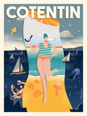 Illustration vintage et affiche du Cotentin