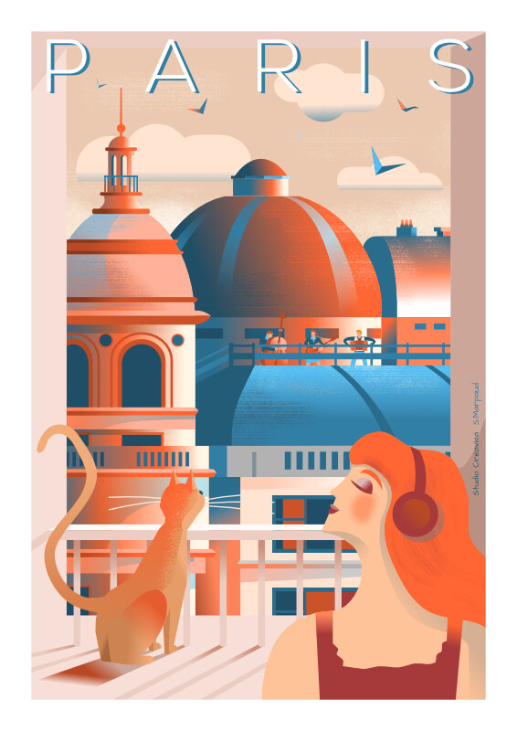 Affiche poster de Paris : le Bon Marché - Illustration vintage du Studio Creavisa