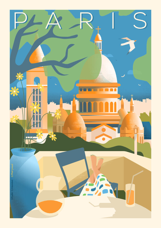 Affiche poster de Paris : le Sacré-Coeur - Illustration vintage du Studio Creavisa