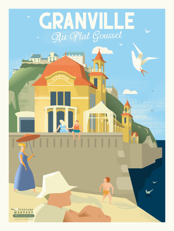 Affiche poster de Granville : le Plat Gousset, Manche, Normandie - Illustration vintage du Studio Creavisa