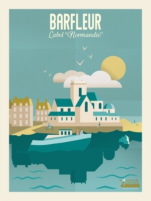 Illustration vintage et affiche de la ville de Barfleur