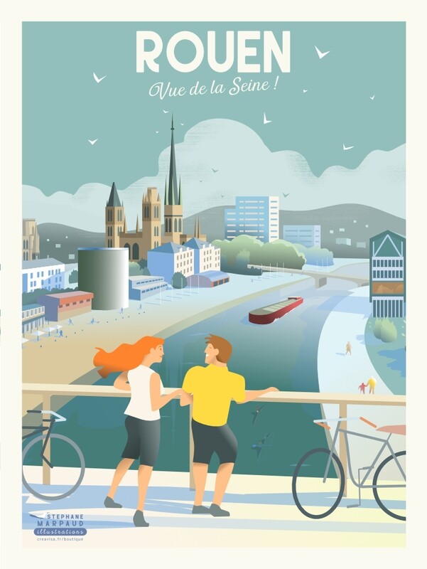 affiche/poster de Rouen - illustration vintage Creavisa