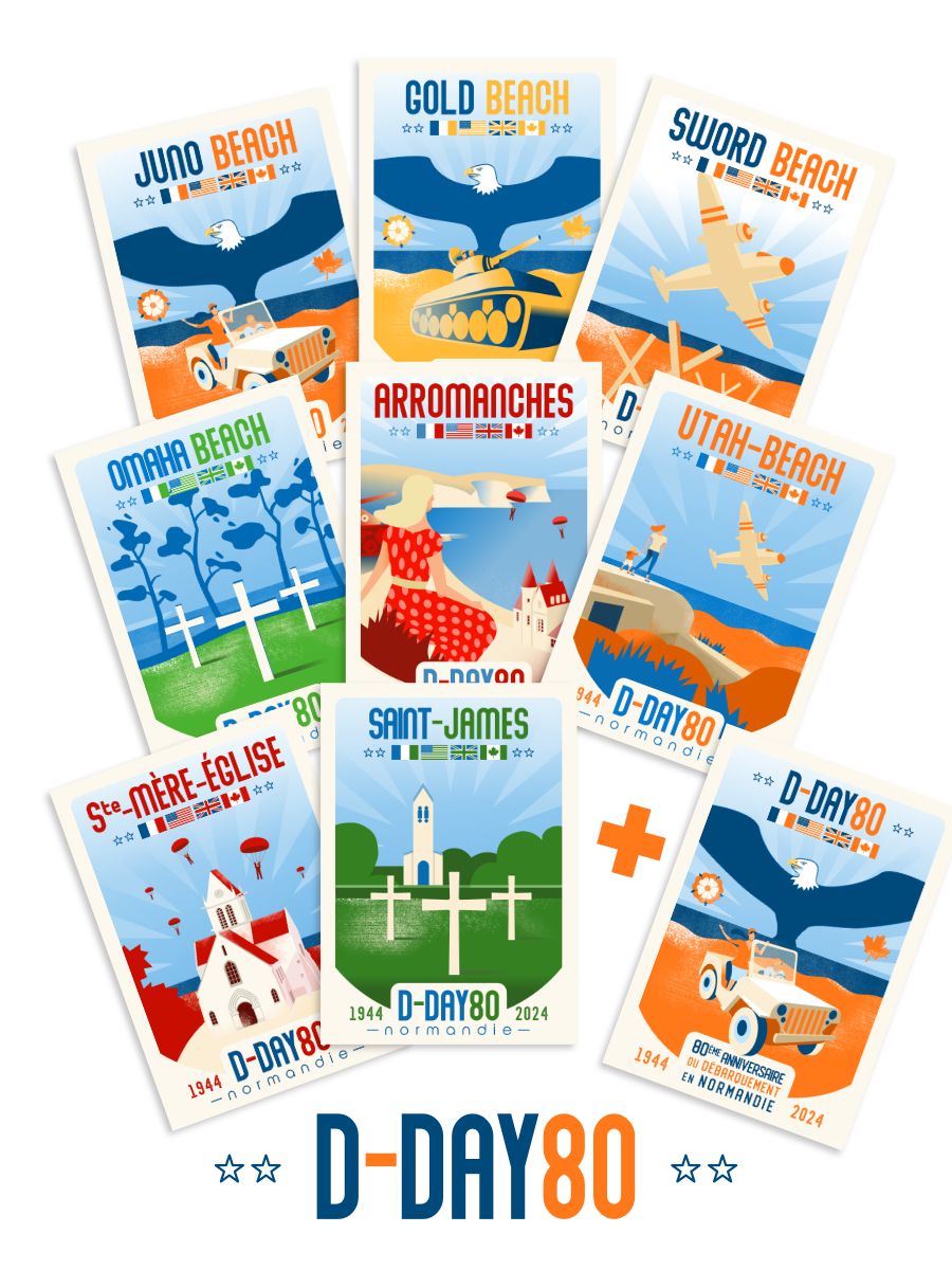 Lot de 8 + 1 cartes postales "D-Day 80" !