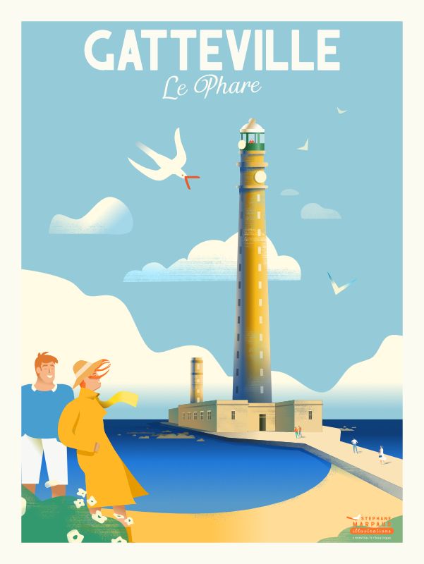 Affiche du phare de Gatteville - Illustration vintage du Studio Creavisa