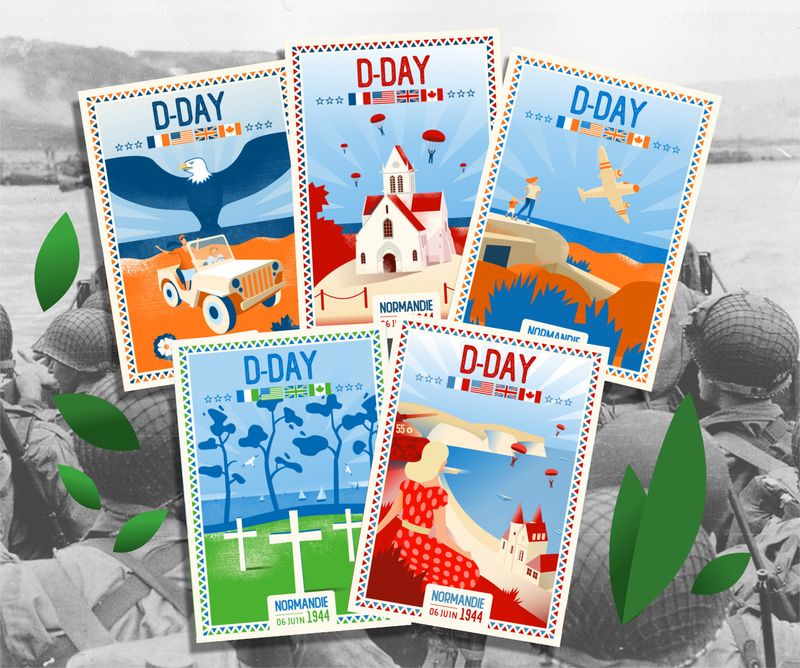 Lot de 5 cartes postales D-Day 2025 - Assortiment ! Lot de 5 cartes postales D-Day 2025 - Assortiment !