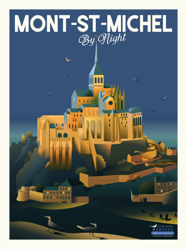 Illustration vintage et affiche du Mont Saint Michel
