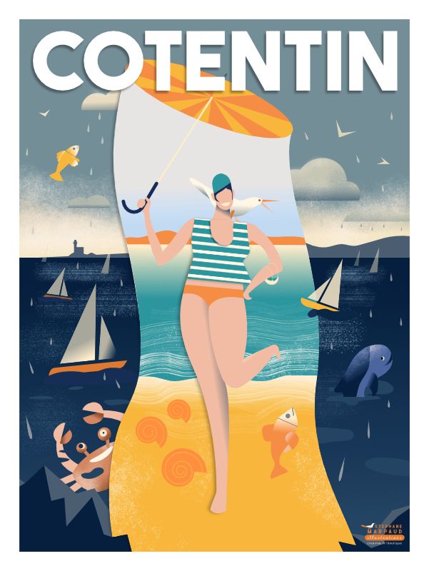 Affiche Cotentin, la Manche, Normandie - Illustration vintage du Studio Creavisa