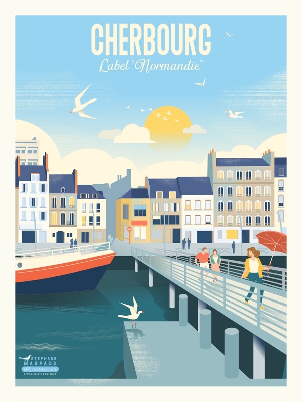 Affiche Cherbourg, Normandie - Illustration vintage du Studio Creavisa