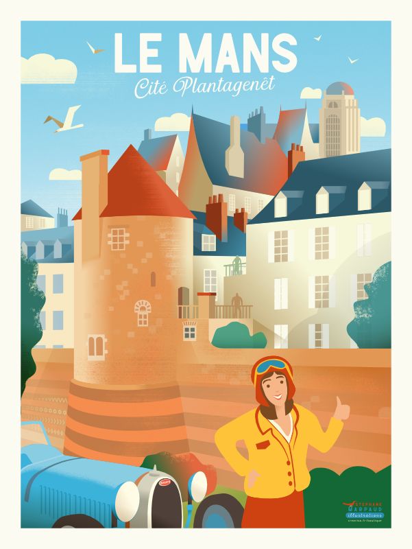 Affiche du Mans - Cité Plantagenêts - Illustration vintage du Studio Creavisa
