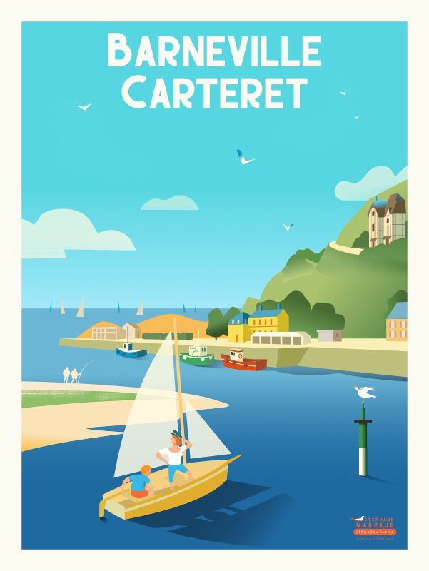 Affiche de Barneville-Carteret - Illustration vintage du Studio Creavisa