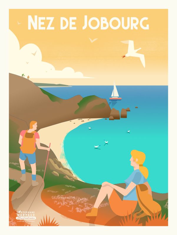 Affiche de Jobourg - Illustration vintage du Studio Creavisa