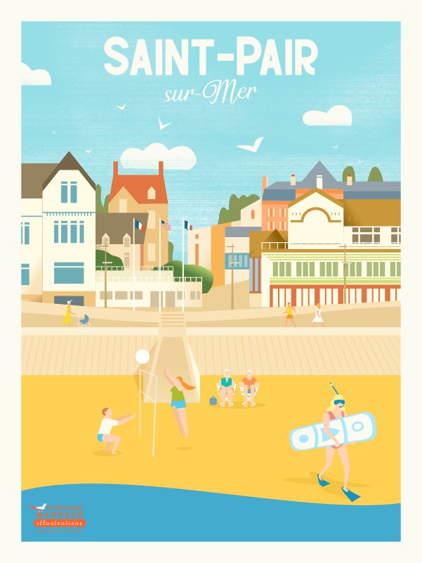 Affiche de Saint-Pair-sur-Mer  - Illustration vintage du Studio Creavisa