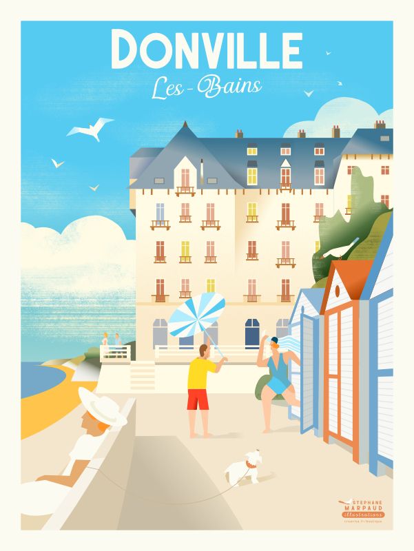 Affiche de Donville-les-Bains  - Illustration vintage du Studio Creavisa
