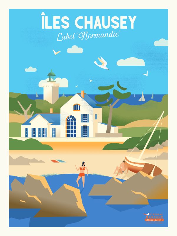 Affiche des Îles Chausey  - Illustration vintage du Studio Creavisa