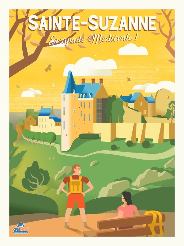 Affiche de Sainte-Suzanne - Illustration vintage du Studio Creavisa