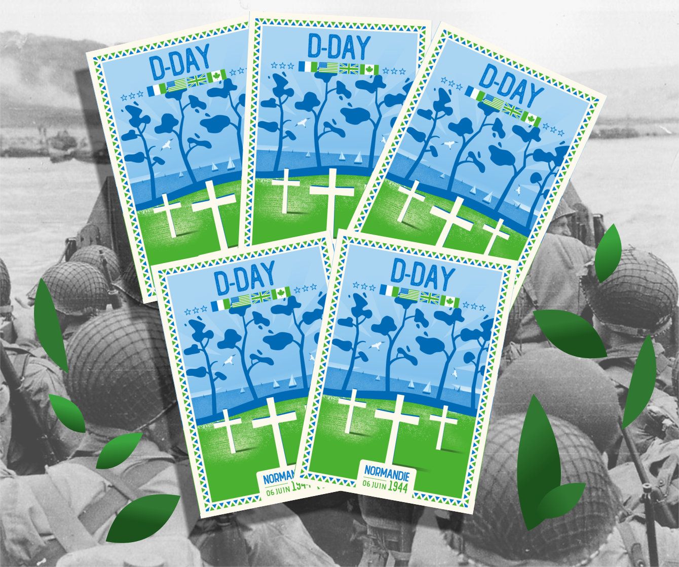 Lot de 5 cartes postales D-Day 2026 - Omaha Beach !