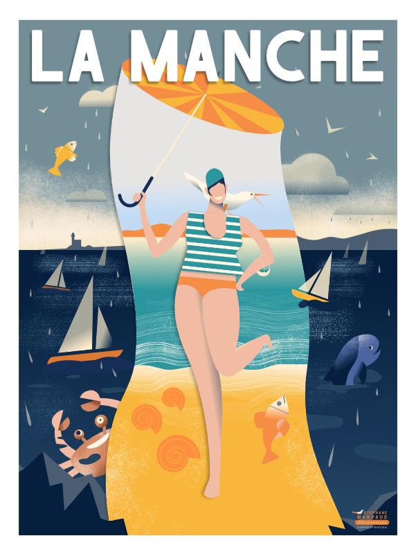 Affiche de la Manche, Normandie - Illustration vintage du Studio Creavisa