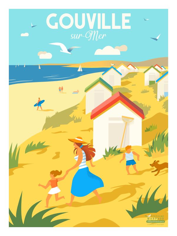 Affiche de Gouville sur Mer - Illustration vintage du Studio Creavisa