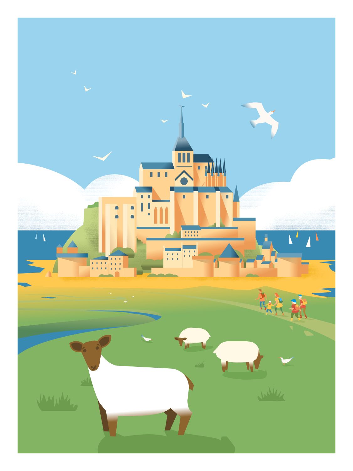 Affiche "Le Mont-Saint-Michel - Ballade en Baie" – Illustration vintage du Studio Creavisa