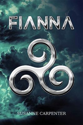 Front cover from the book, Fianna by Susanne Carpenter. A silvery triskele against backdrop of stormy sky.