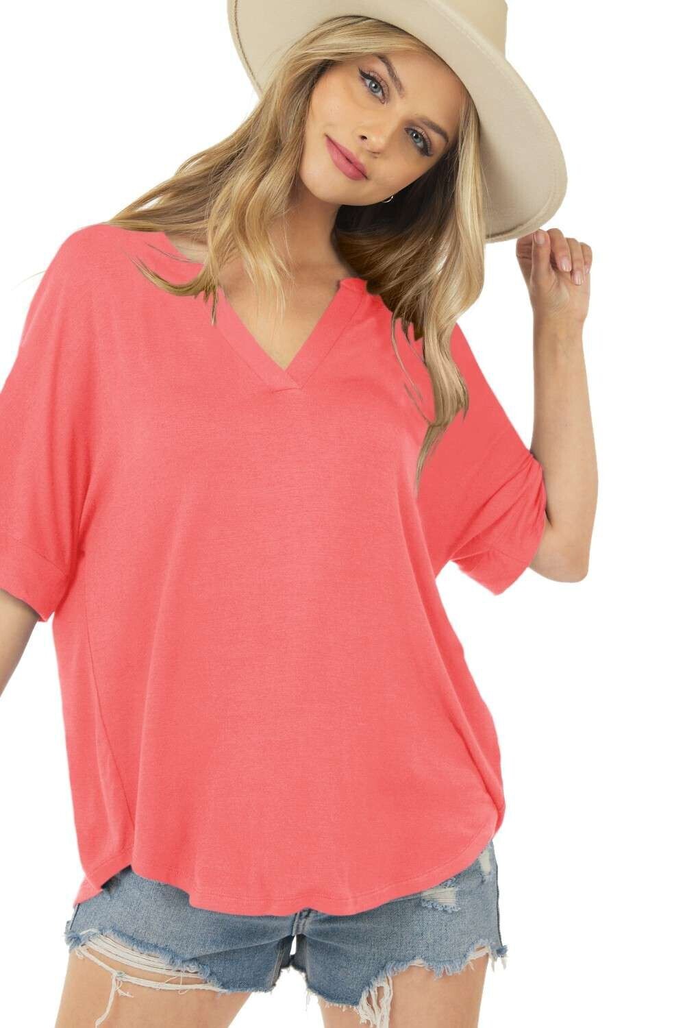 Banded Sleeve Top Coral