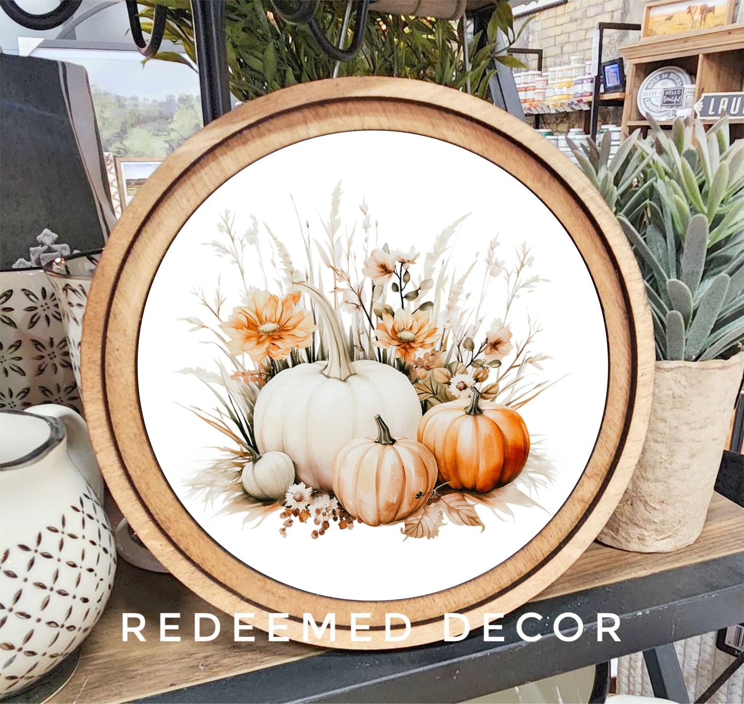 Round Rust Fall Pumpkins Framed Canvas Art