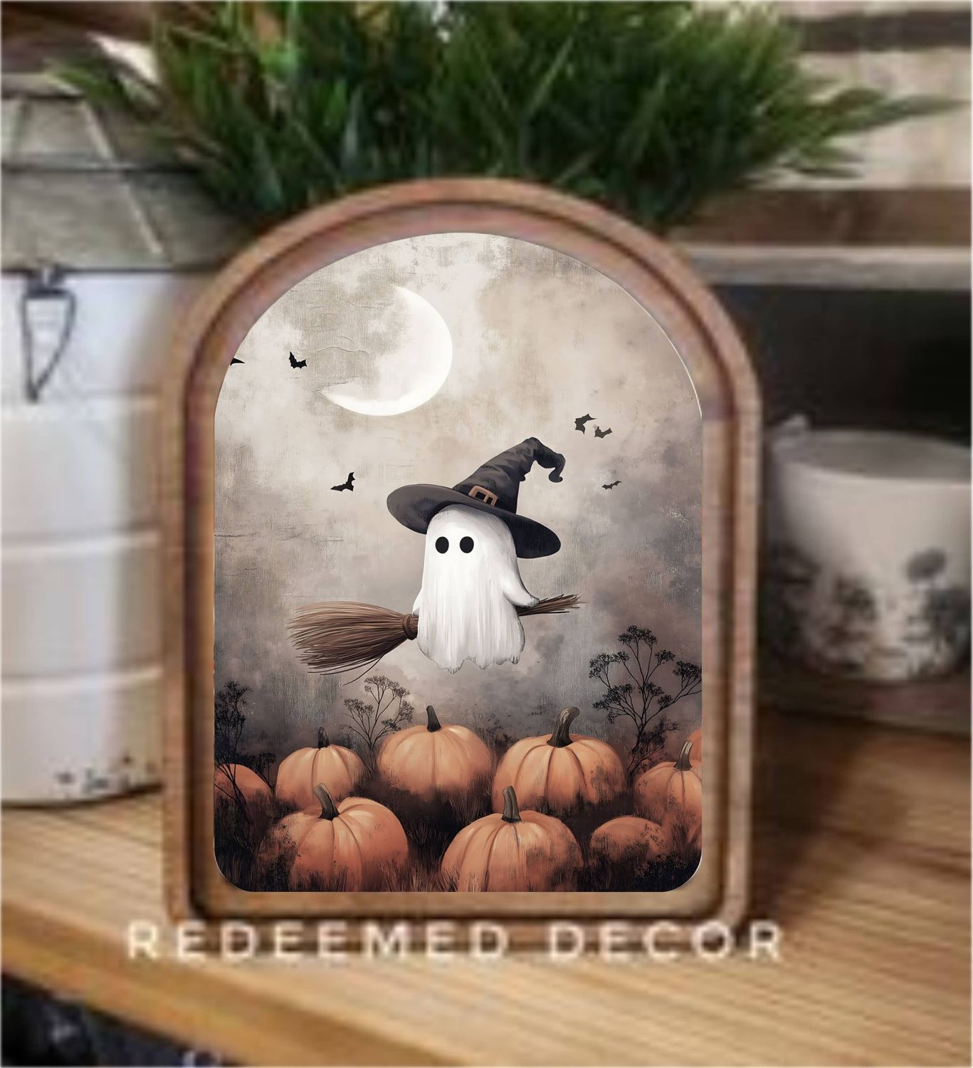 Arch Top Ghostie Witch Framed Art