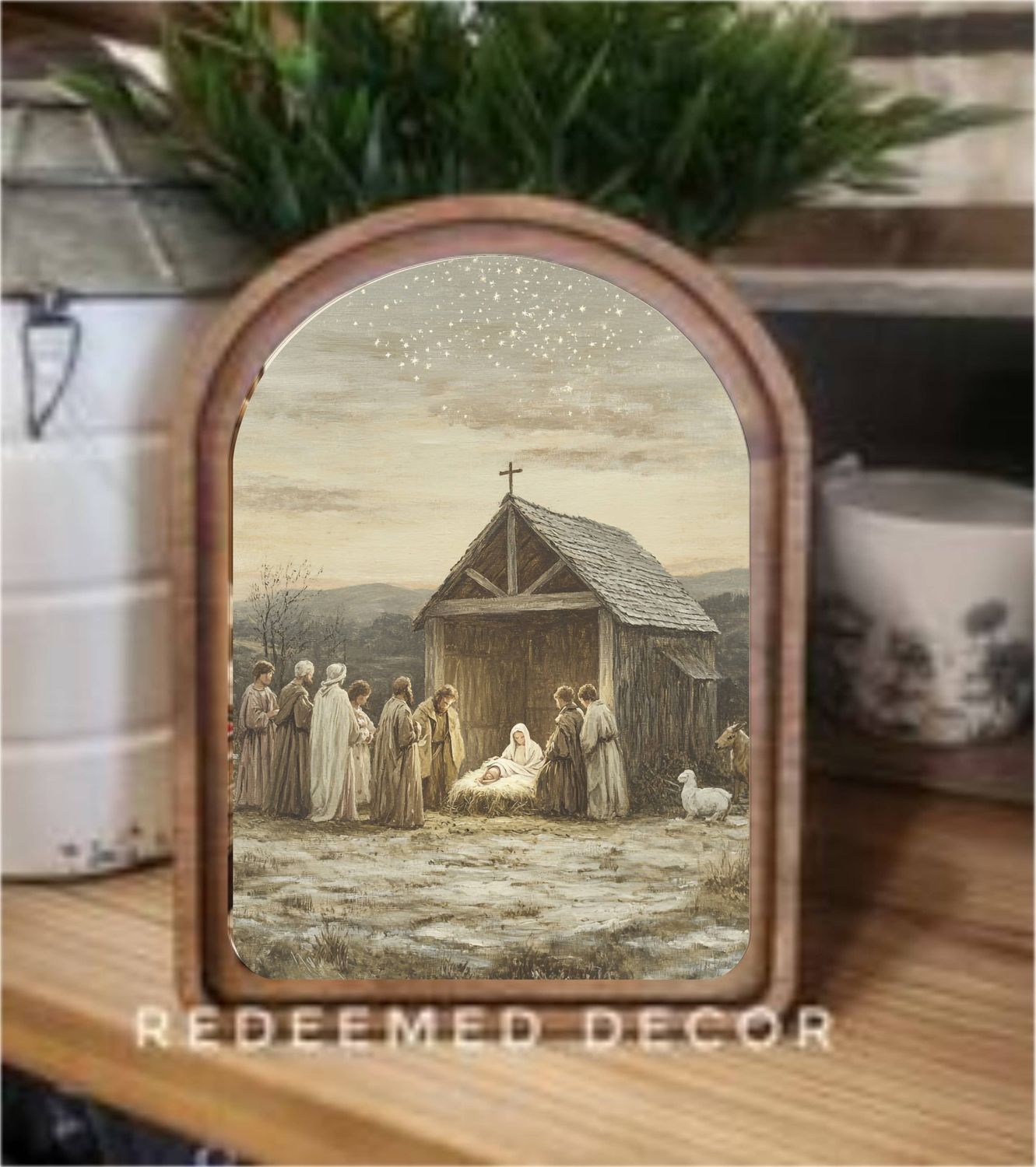 Arch Top Nativity Scene Framed Art