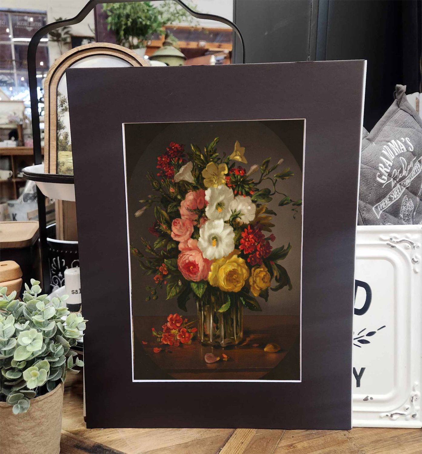 Mat Vintage Dark Floral Canvas Art 12x16