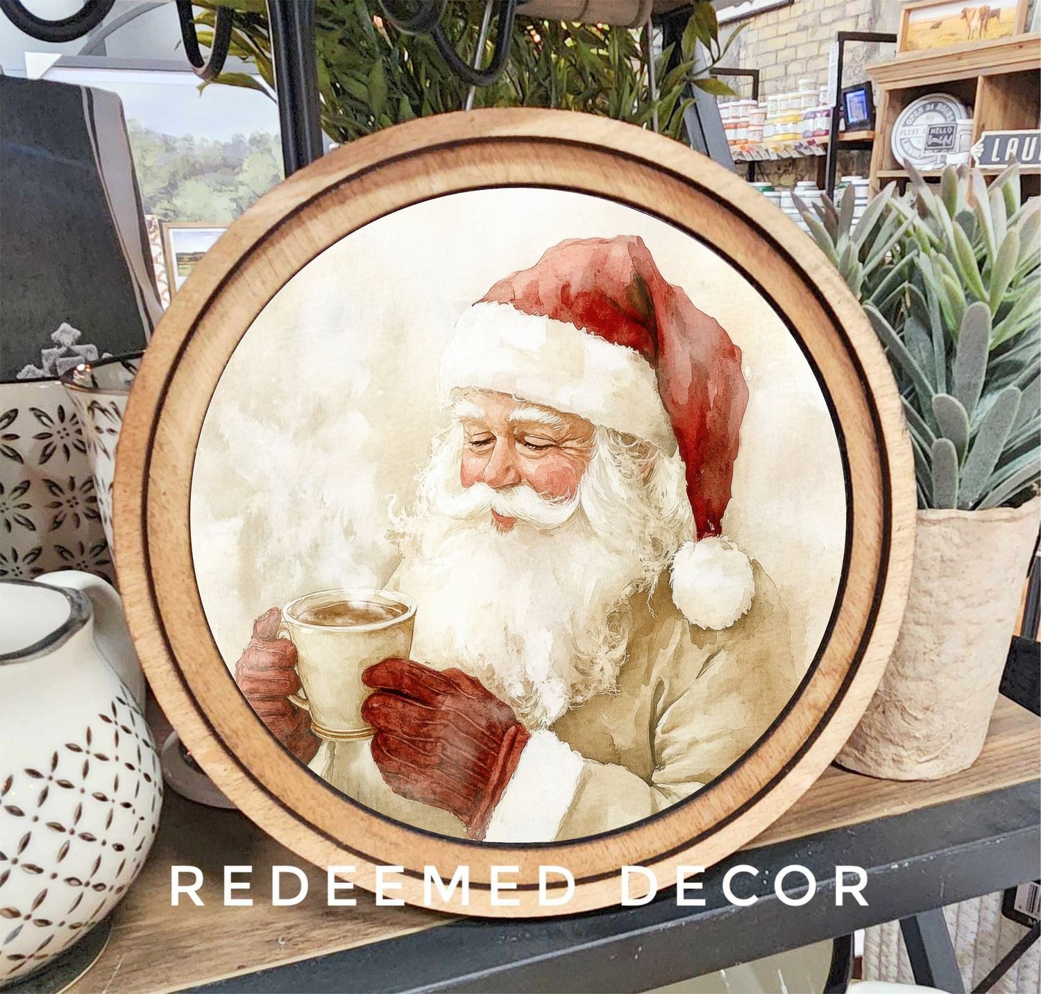 8&quot; Round Cocoa Santa Art