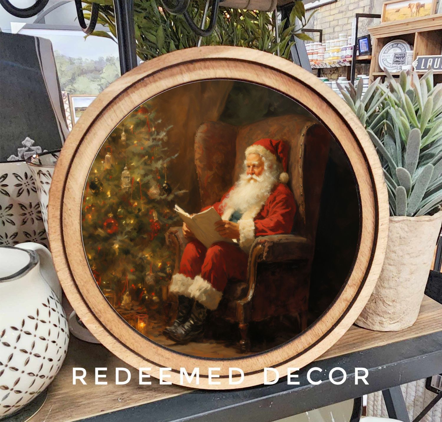 8&quot; Round Santa Reading Art