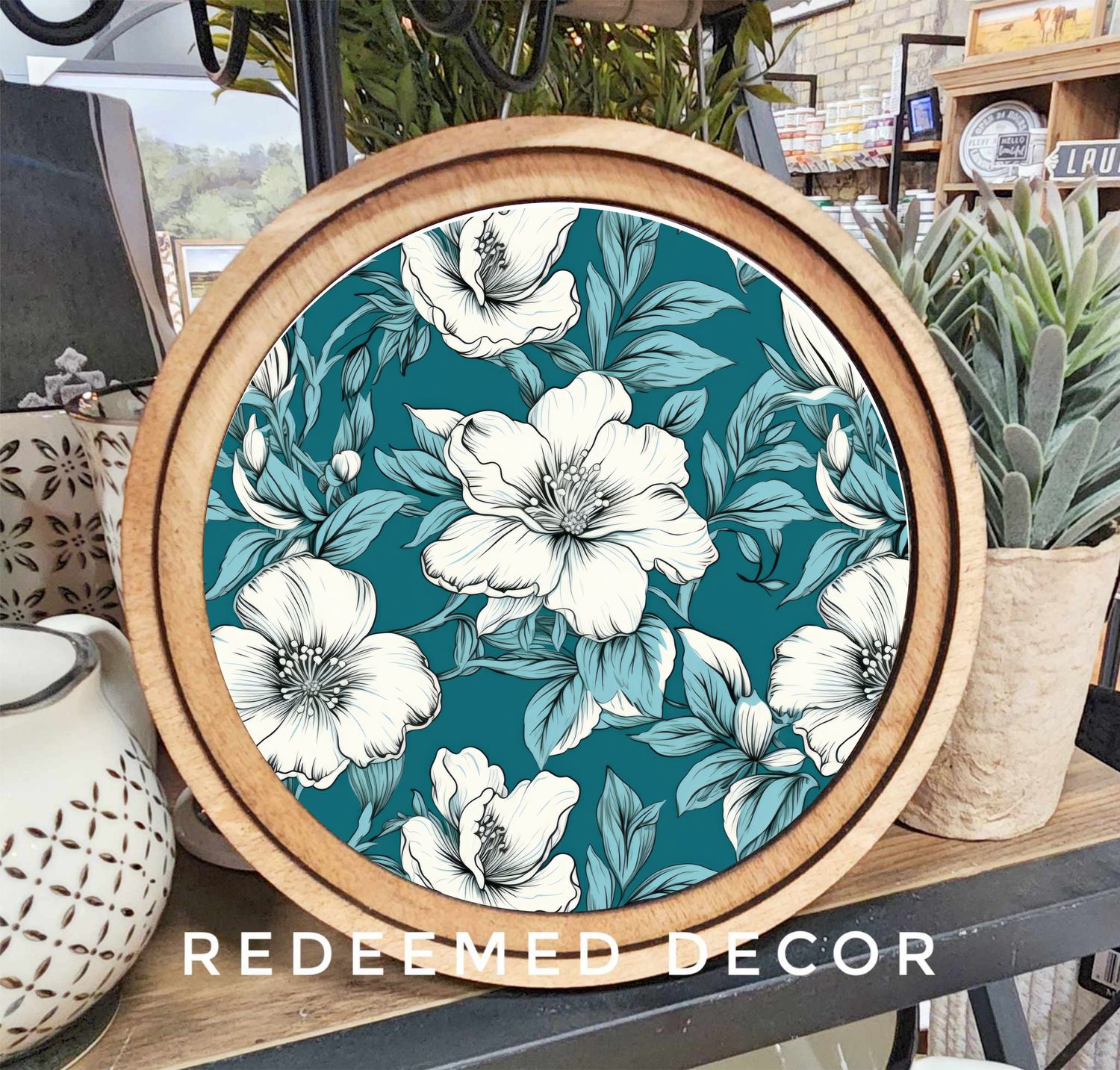 8&quot; Round Teal Magnolia Art