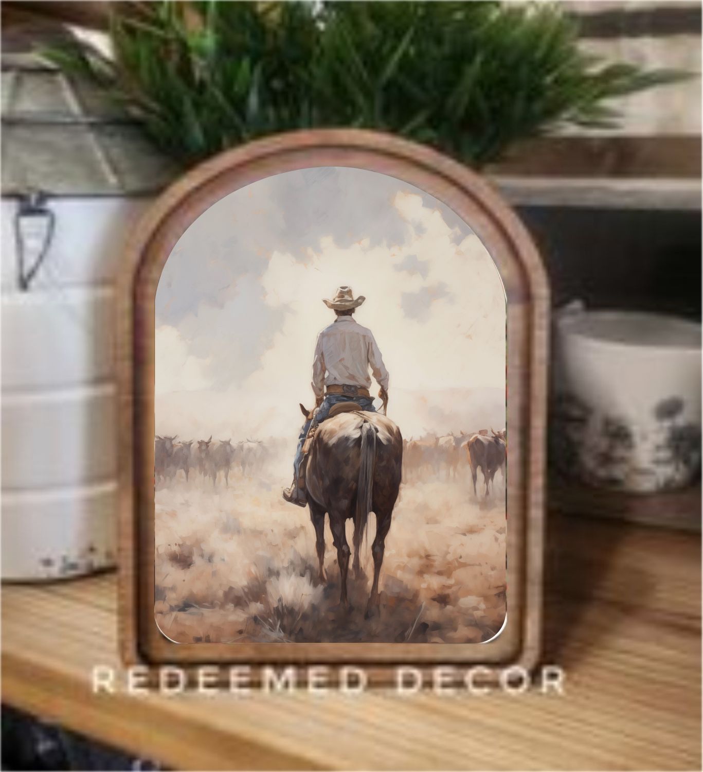 Arch Top Cattle Drive Framed Art