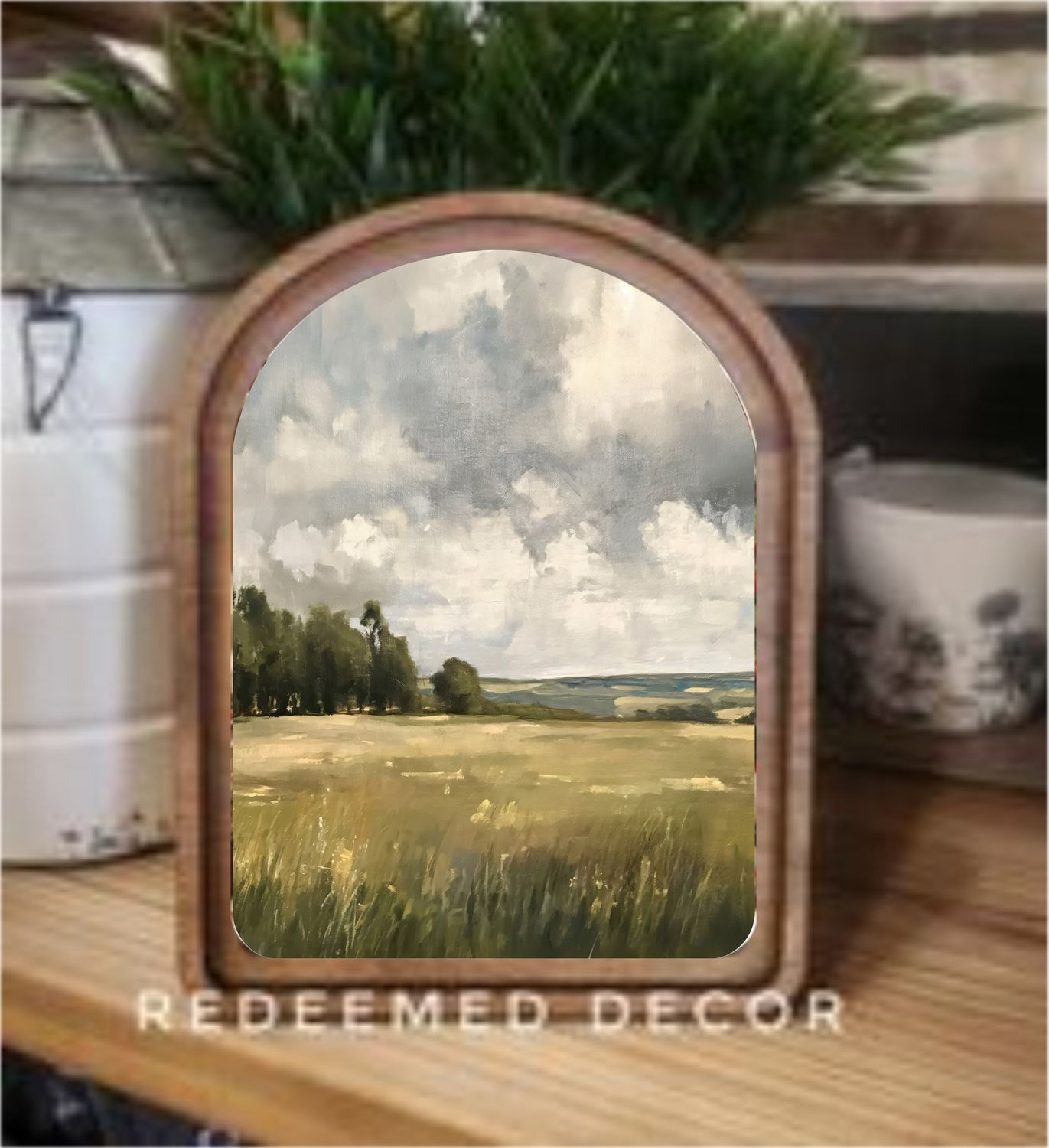 Arch Top Stormy Field Framed Art