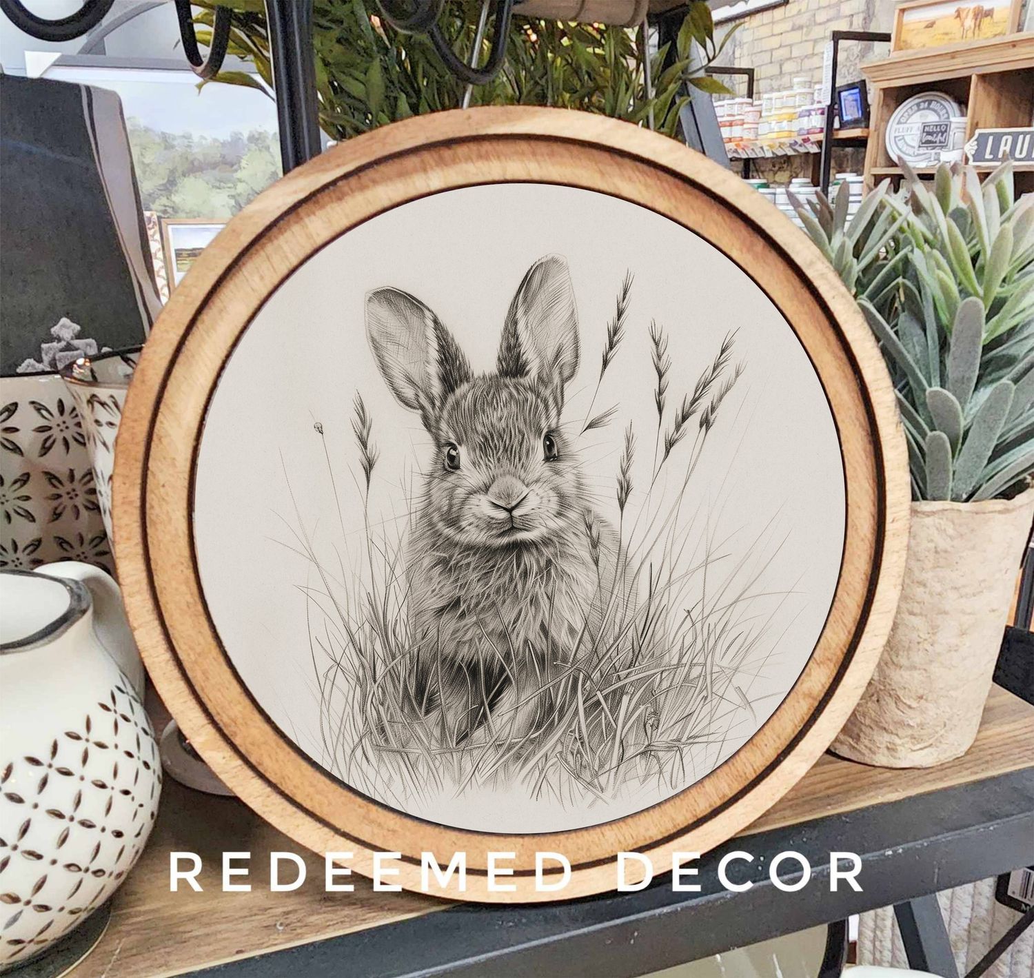8&quot; Round Bunny Sketch Art