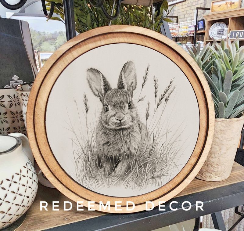 8&quot; Round Bunny Sketch Art