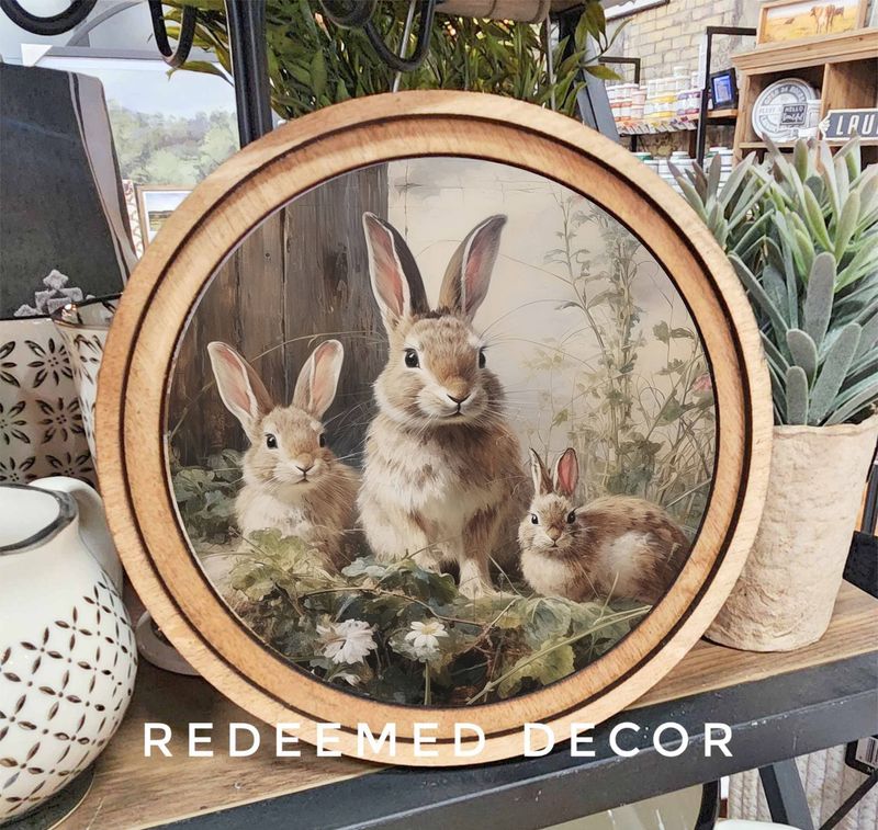 8&quot; Round Bunny Trio Art
