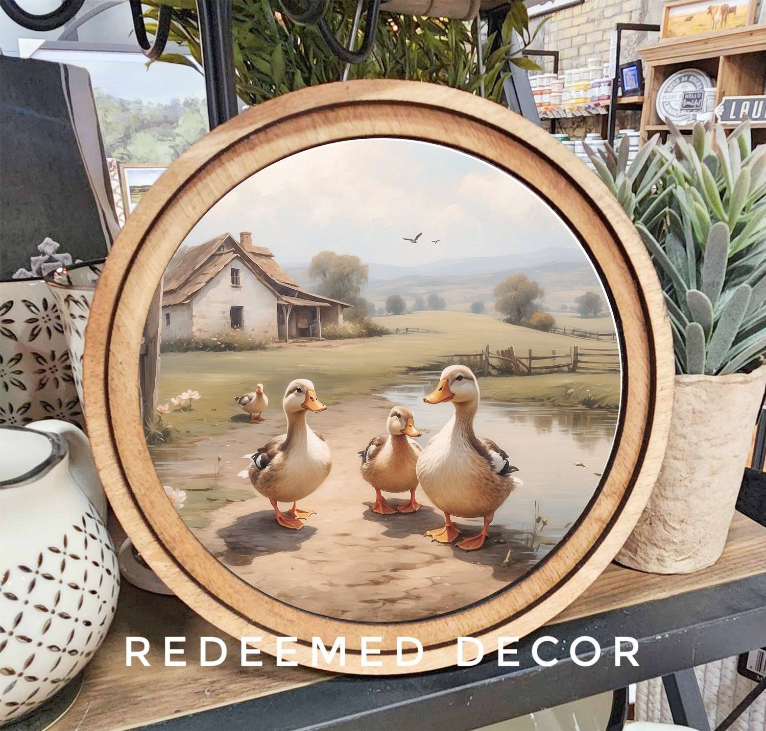 8&quot; Round Farmhouse Ducks Art