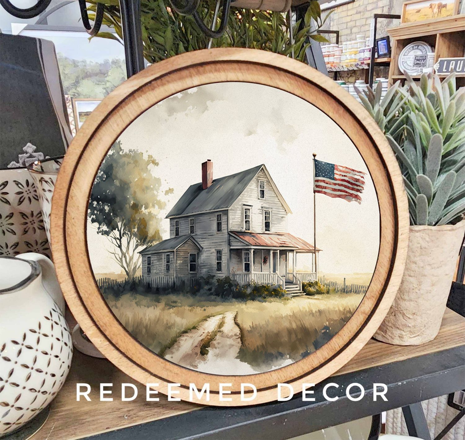 8&quot; Round Farmhouse Flag Art