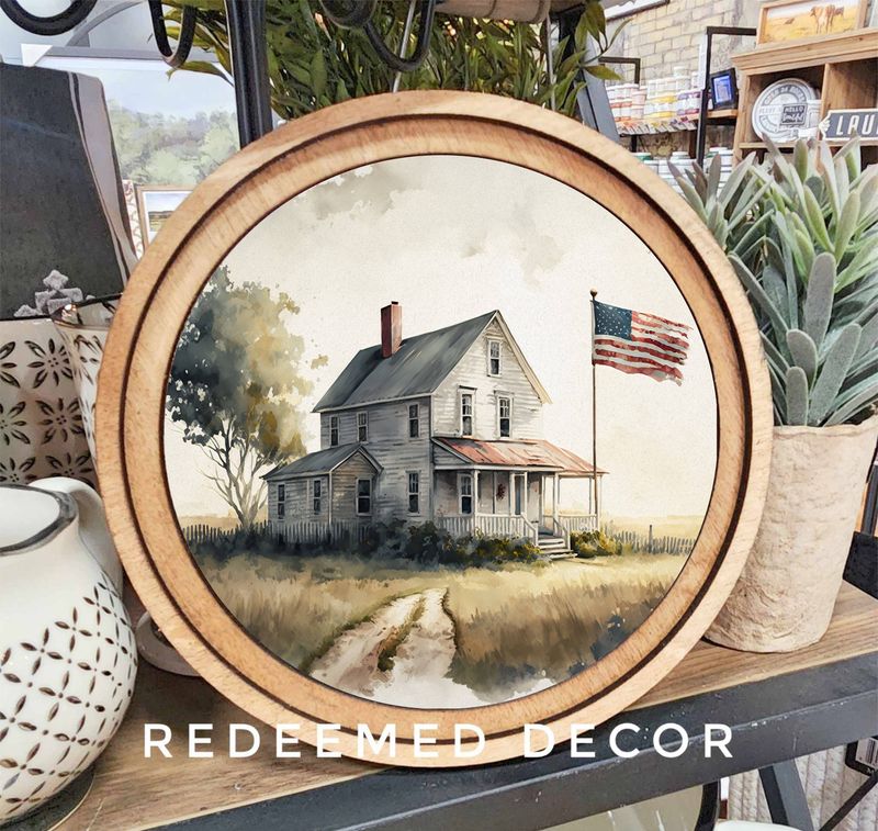8&quot; Round Farmhouse Flag Art