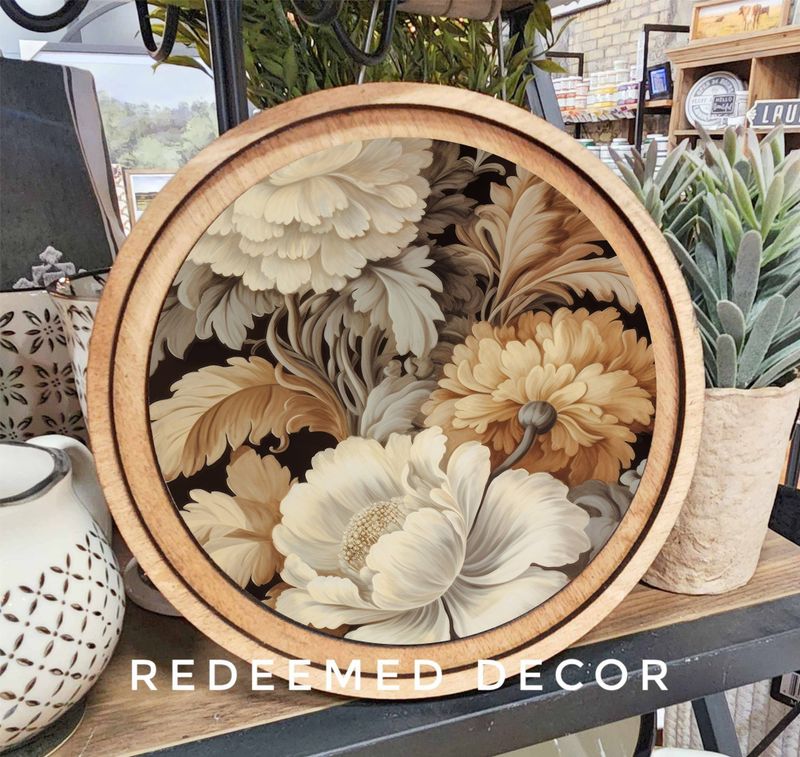 8&quot; Round Floral Neutral Art