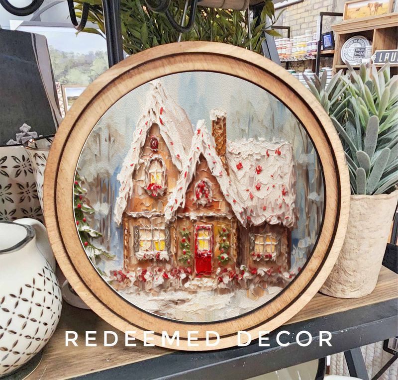 8&quot; Round Gingerbread Cottage Art