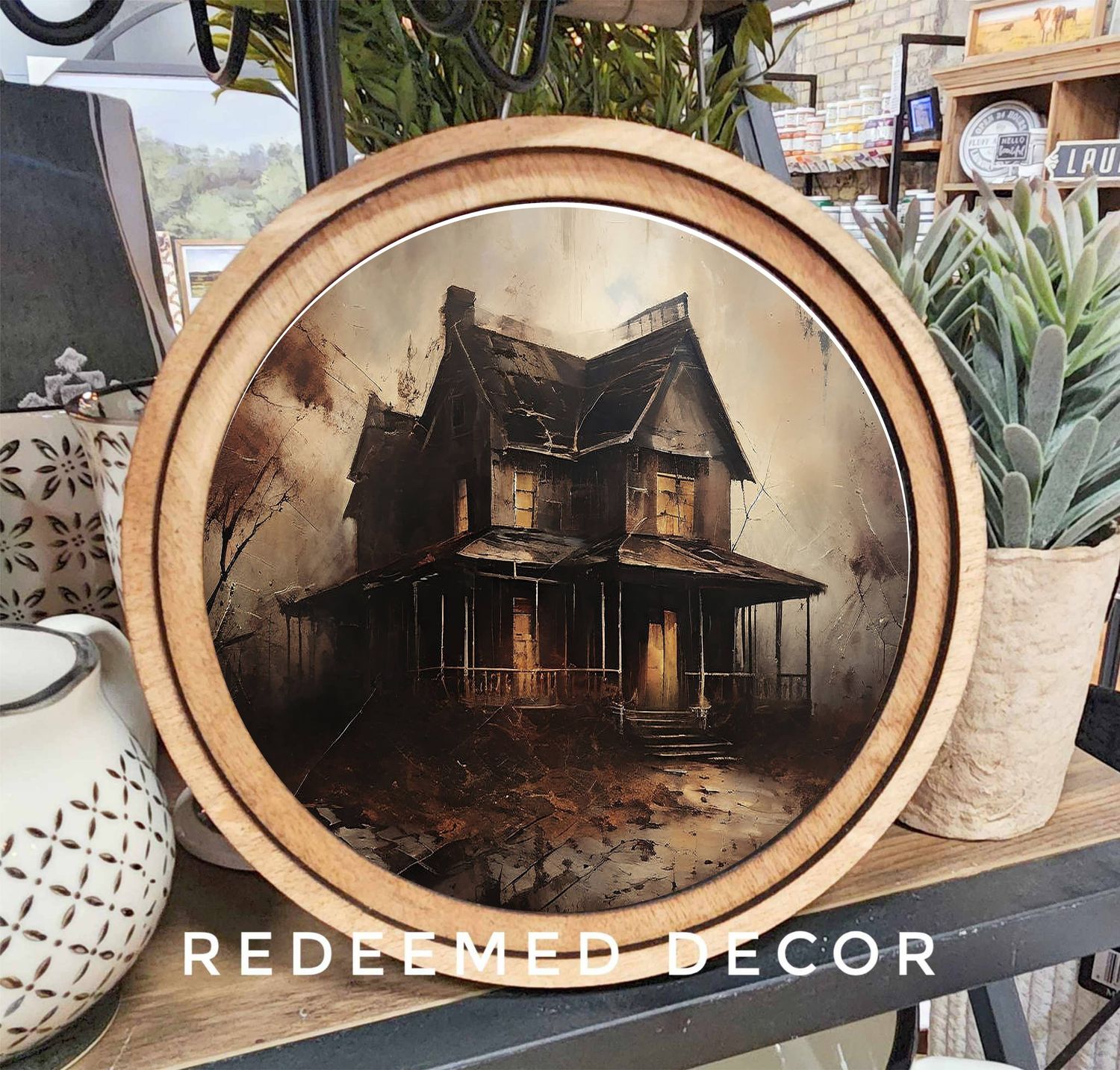 8&quot; Round Halloween Haunted House Art
