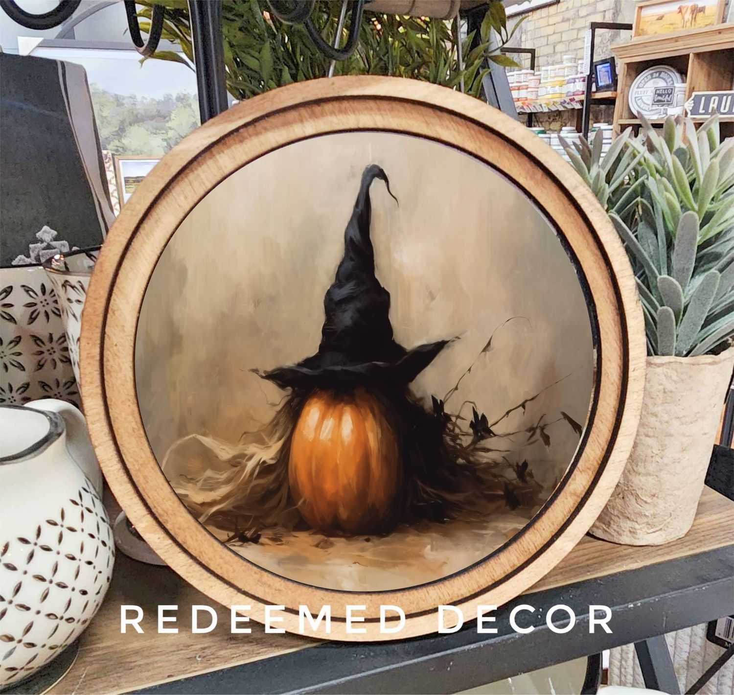 8&quot; Round Halloween Pumpkin Witch Hat Art